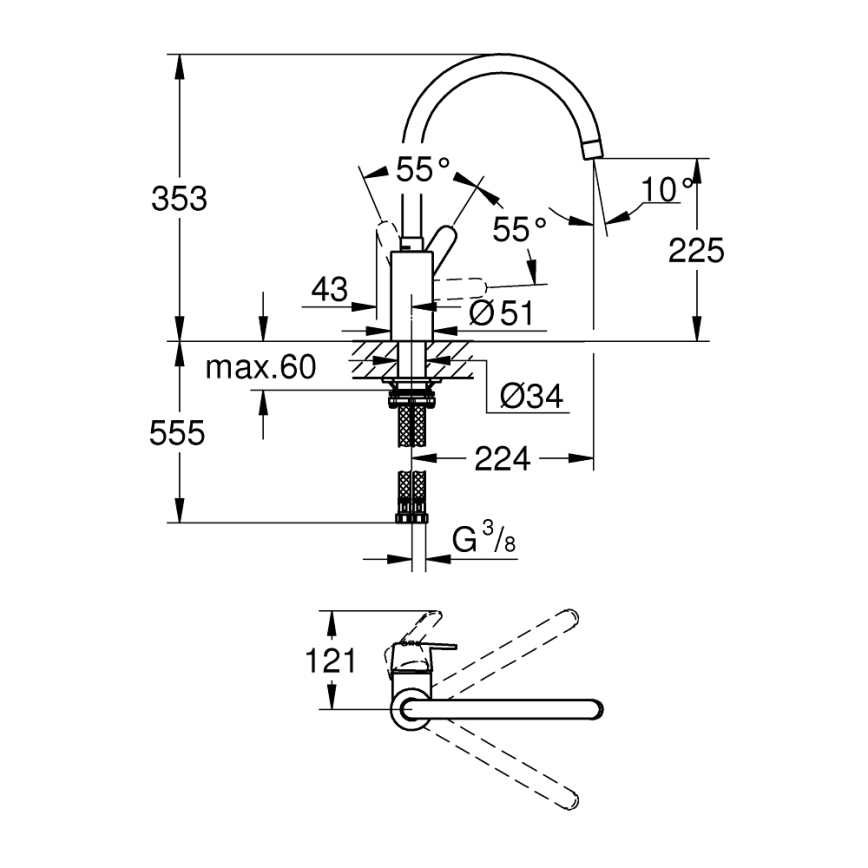 GROHE 31494001 - Pipa za pomivalno korito GET, sijajni krom