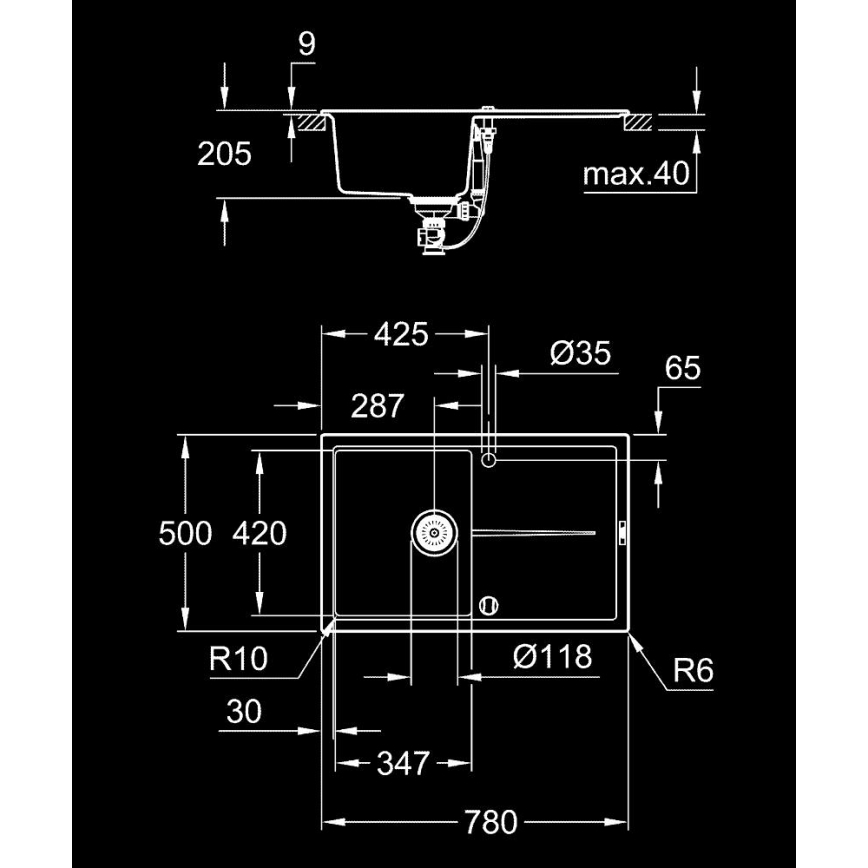 GROHE 31639AP0 - Kompozitno pomivalno korito K400 780 × 500 mm črna
