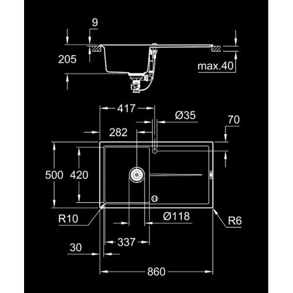GROHE 31640AP0 - Kompozitno pomivalno korito K400 860 × 500 mm, črne barve