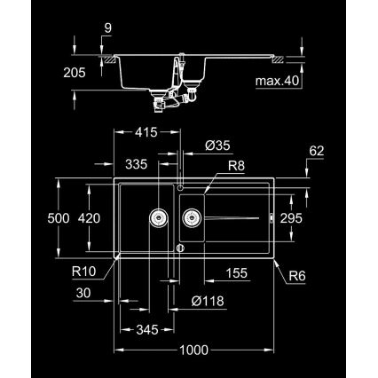 GROHE 31642AP0 - Pomivalno korito K400 1000 × 500 mm granit/črna
