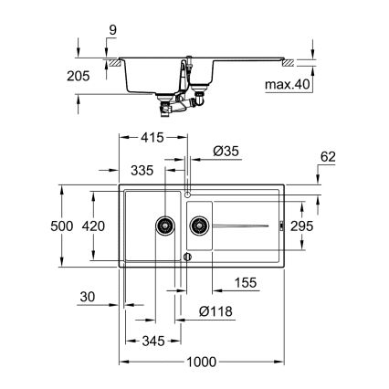 GROHE 31642AP0 - Pomivalno korito K400 1000 × 500 mm granit/črna