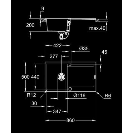 GROHE 31644AP0 - Kompozitno pomivalno korito K500 860 × 500 mm črno