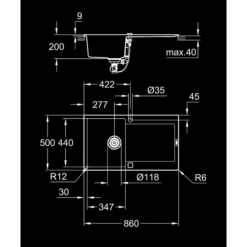 GROHE 31644AP0 - Pomivalno korito K500 860 × 500 mm granit/črna