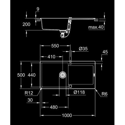 GROHE 31645AP0 - Pomivalno korito K500 1000 × 500 mm kamen/črna