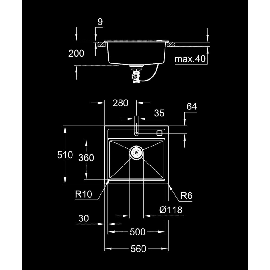 GROHE 31651AP0 - Kompozitno pomivalno korito K700 560 × 510 mm črna
