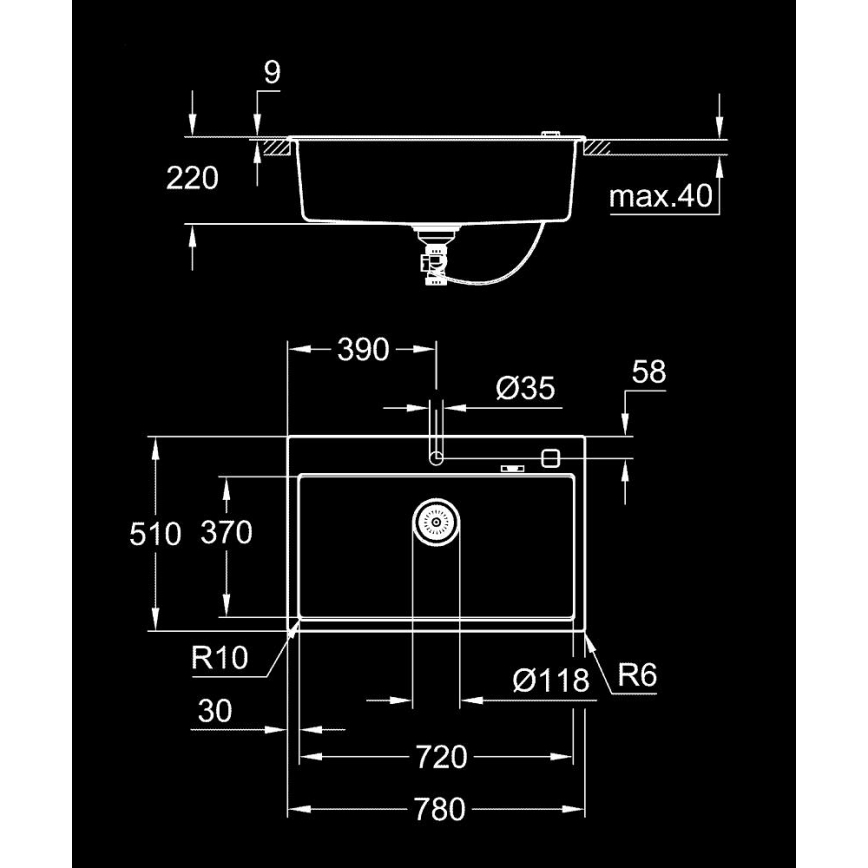 GROHE 31652AP0 - Kompozitno pomivalno korito K700 780 × 510 mm črno