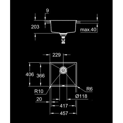 GROHE 31653AP0 - Kompozitno pomivalno korito K700U 457 × 406 mm črno