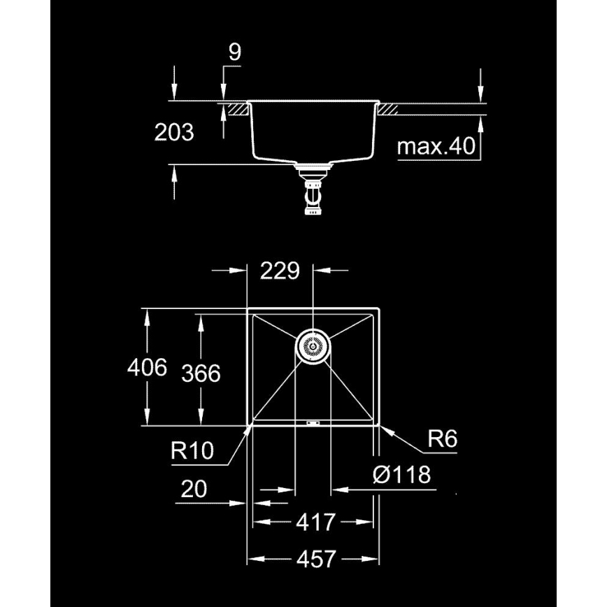 GROHE 31653AP0 - Kompozitno pomivalno korito K700U 457 × 406 mm črno