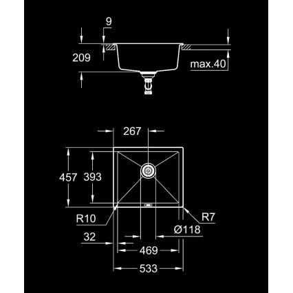 GROHE 31654AP0 - Kompozitno pomivalno korito K700U 533 × 457 mm črno
