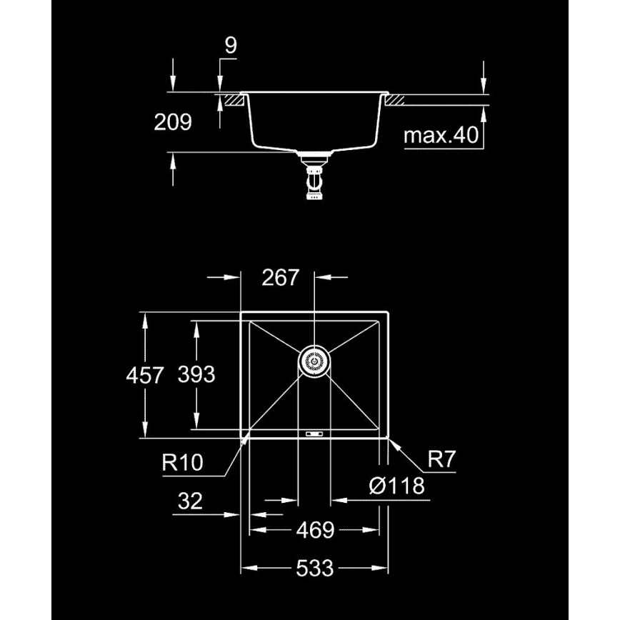 GROHE 31654AP0 - Kompozitno pomivalno korito K700U 533 × 457 mm črno