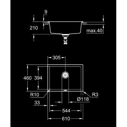 GROHE 31655AP0 - Kompozitno pomivalno korito K700U 610 × 460 mm črno