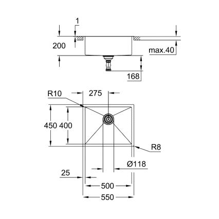 GROHE 31726SD0 - Kuhinjski pomivalnik K700 550 × 450 mm iz nerjavečega jekla