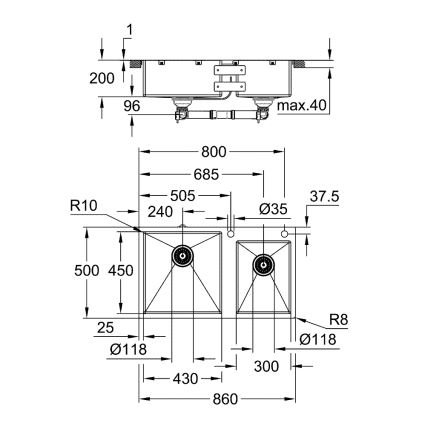 GROHE 31855SD0 - Kuhinjski pomivalnik K700 860 × 500 mm iz nerjavečega jekla