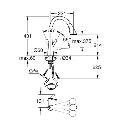 GROHE 32294002 - Kuhinjska pipa ZEDRA 401 mm, sijajni krom