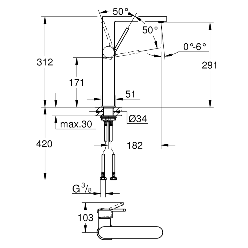 GROHE 32618003 - Pipa za umivalnik PLUS XL sijajni krom