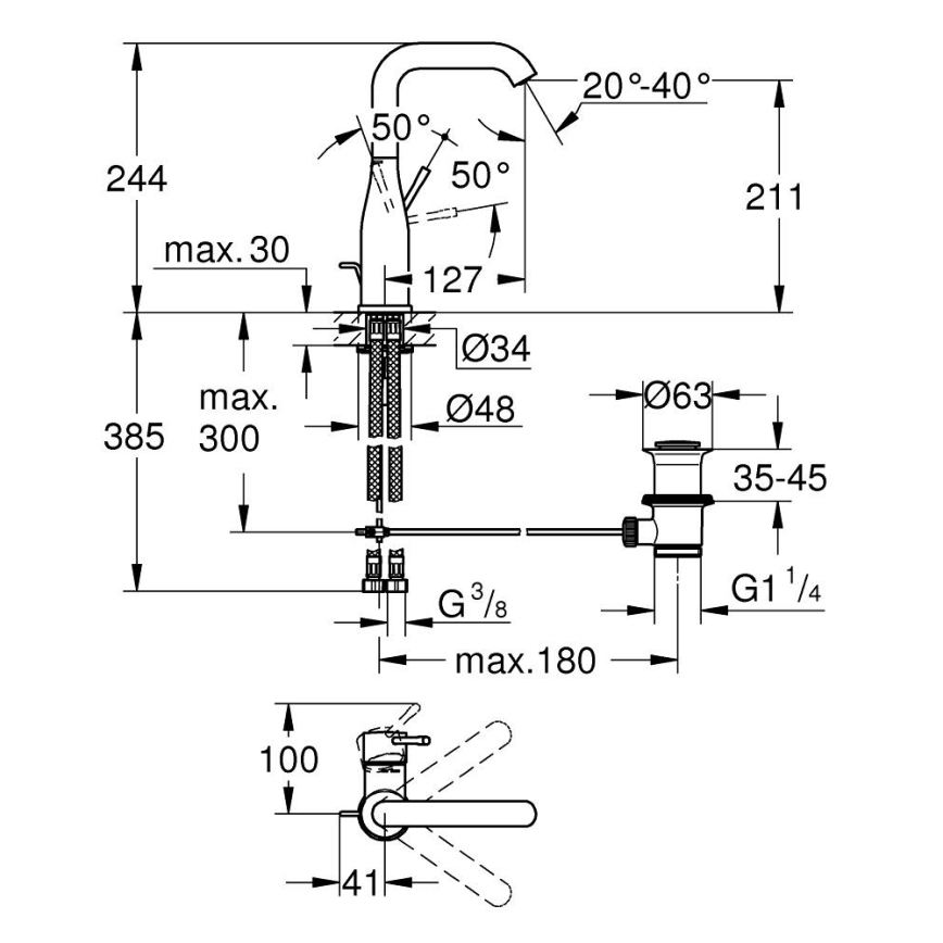 GROHE 32628AL1 - Umivalniška armatura ESSENCE, velikost L, grafit