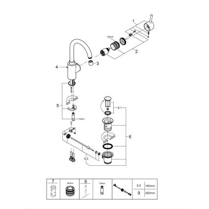 GROHE 32629002 - Pipa za umivalnik CONCETTO, velikost L, sijajni krom
