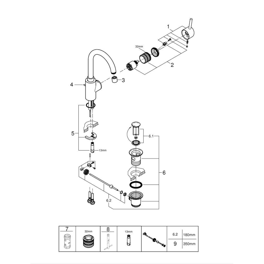 GROHE 32629002 - Pipa za umivalnik CONCETTO, velikost L, sijajni krom