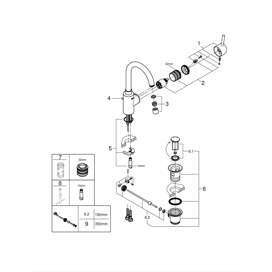 GROHE 32723001 - Armatura za umivalnik FEEL, velikost L, sijajni krom