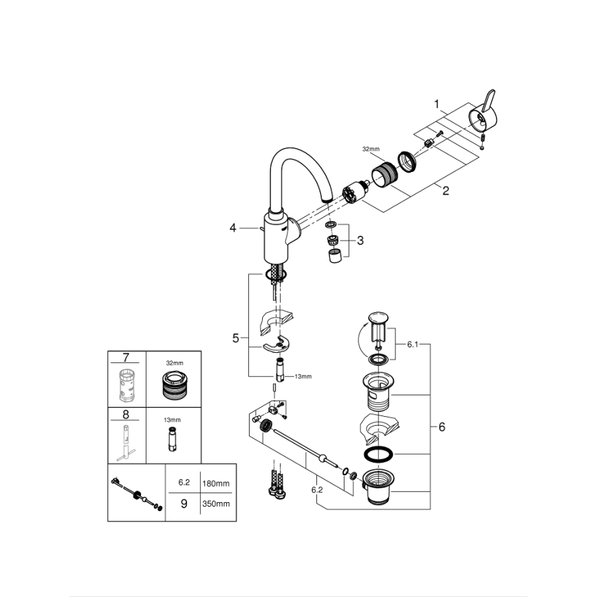 GROHE 32830001 - Pipa za umivalnik EUROSMART COSMOPOLITAN velikost L krom