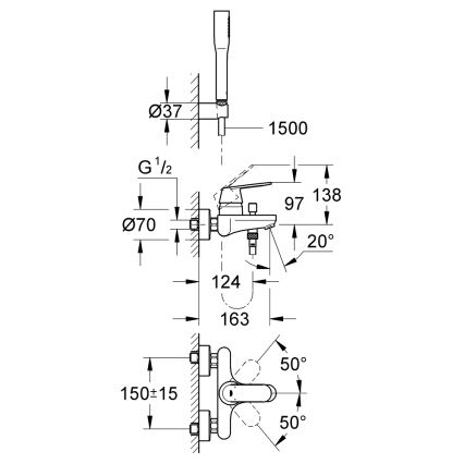 GROHE 32832000 - Komplet za kad z baterijo EUROSMART COSMOPOLITAN, sijajni krom