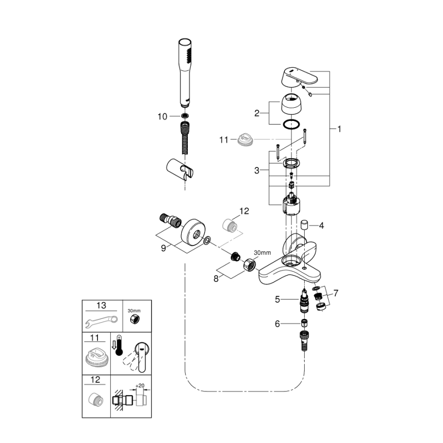 GROHE 32832000 - Kopalniška baterija za kad EUROSMART COSMOPOLITAN