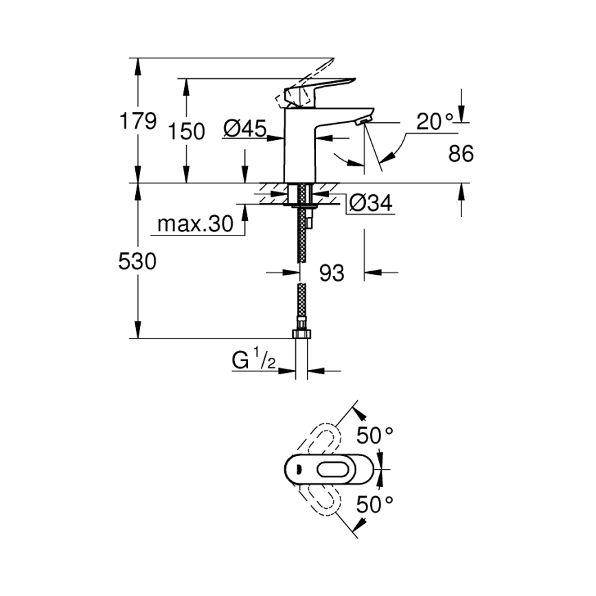 GROHE 32854000 - Mešalnik za umivalnik BAULOOP, sijajni krom