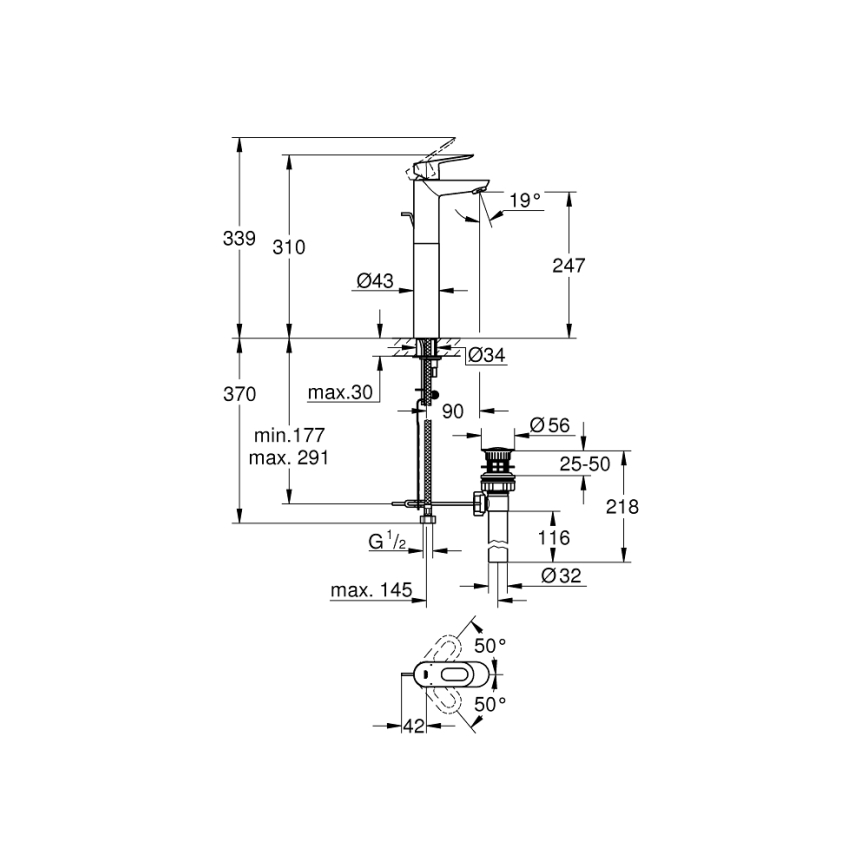 GROHE 32856000 - Umivalniška baterija BAULOOP 12” sijajni krom