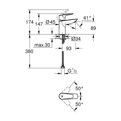 GROHE 32858001 - Pipa za umivalnik BAUEDGE 147 mm, krom visokega sijaja