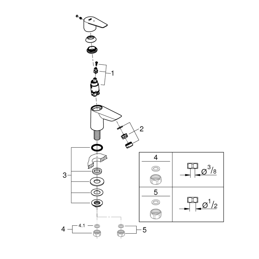 GROHE 32861001 - Baterija za umivalnik BAUEDGE 131 mm, sijajni krom