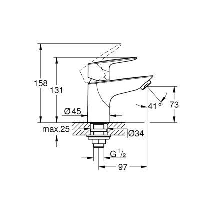 GROHE 32861001 - Baterija za umivalnik BAUEDGE 131 mm, sijajni krom