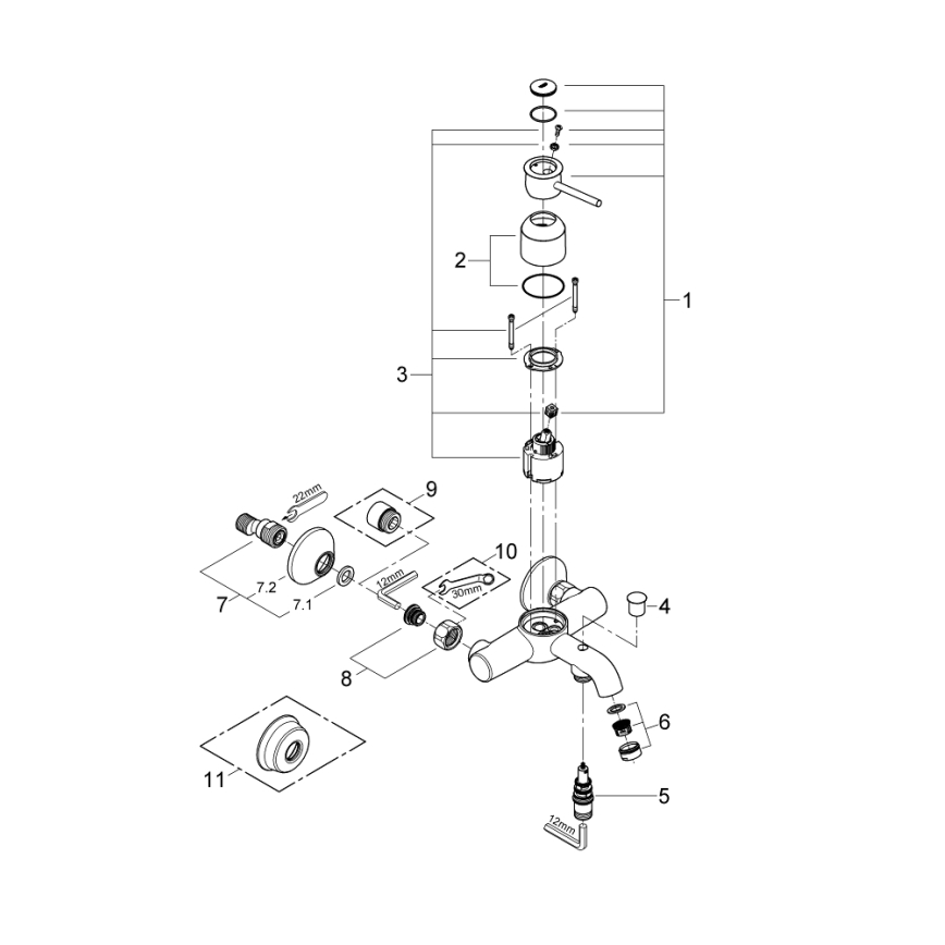 GROHE 32865000 - Kopalniška baterija BAUCLASSIC za kad DN 15, sijajni krom