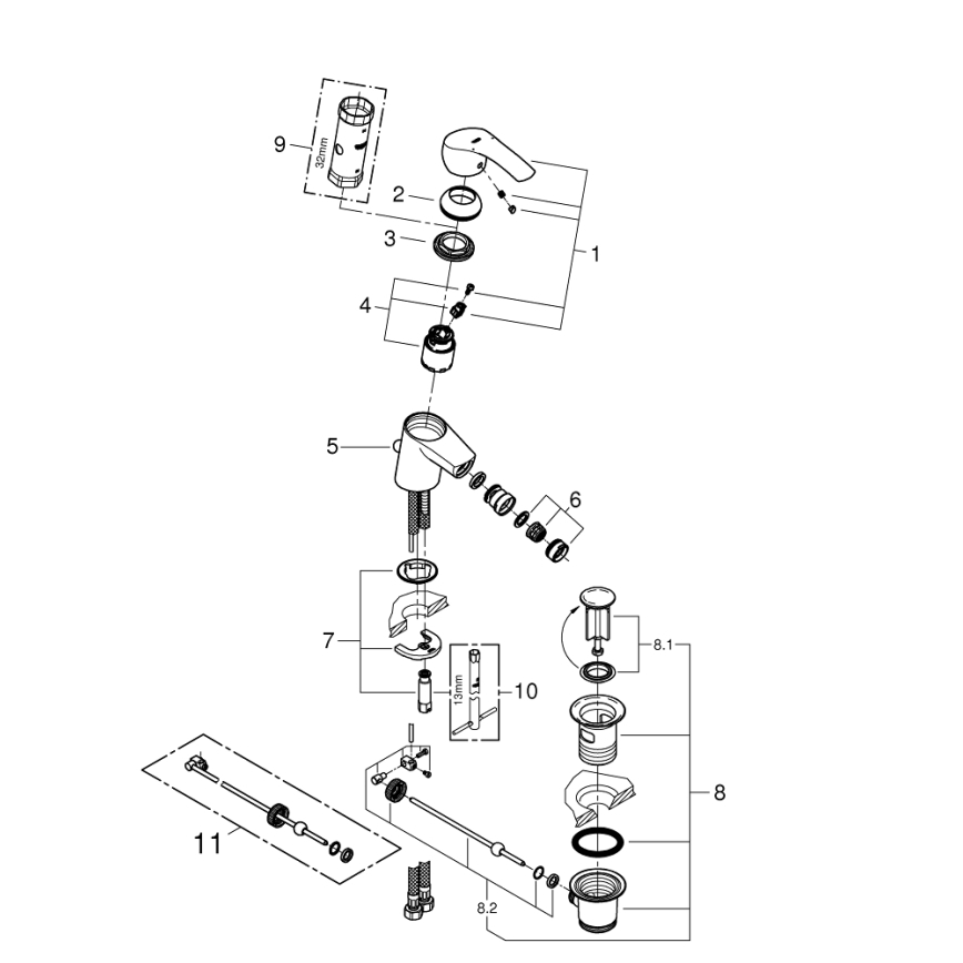 GROHE 32929002 - Bide baterija EUROSMART, velikost S, sijajni krom