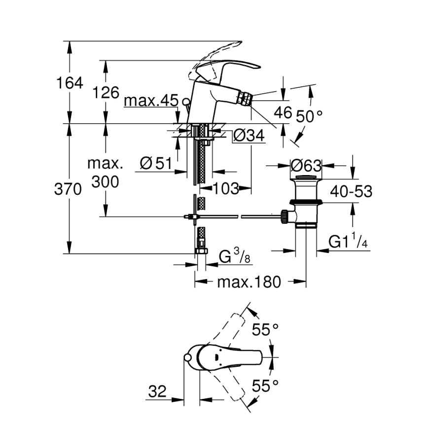 GROHE 32929002 - Bide baterija EUROSMART, velikost S, sijajni krom