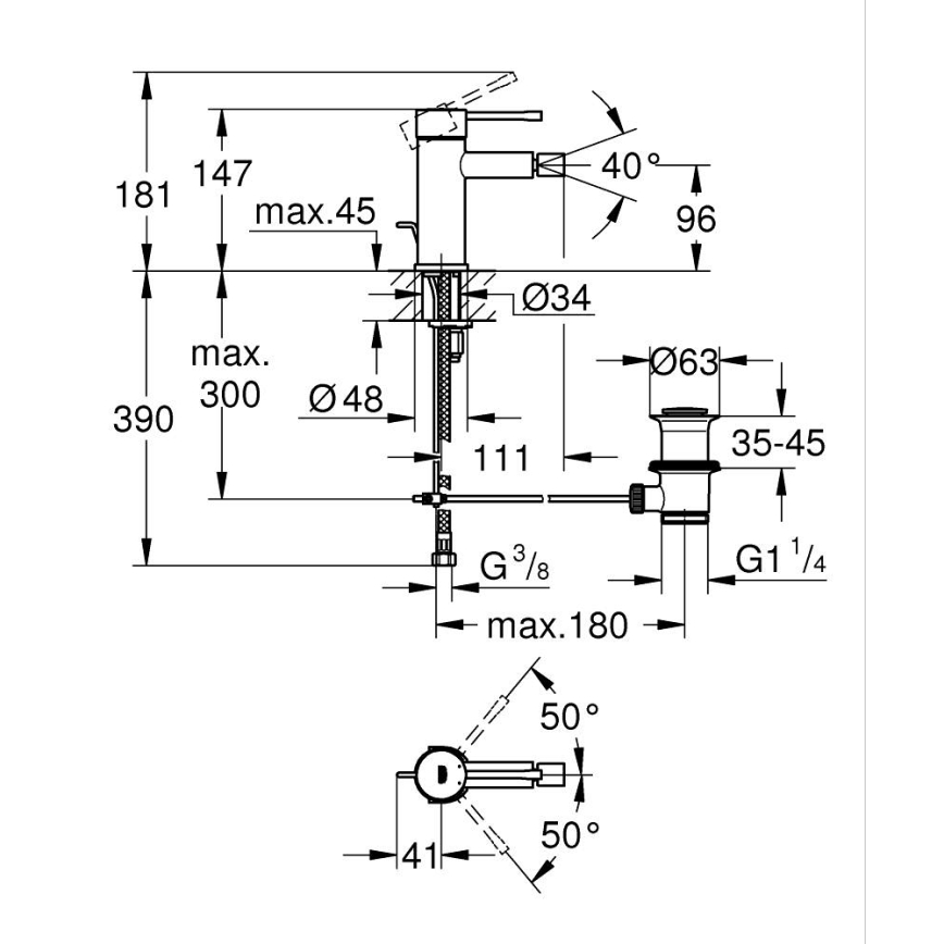 GROHE 32935001 - Baterija za bide ESSENCE DN 15 sijajni krom