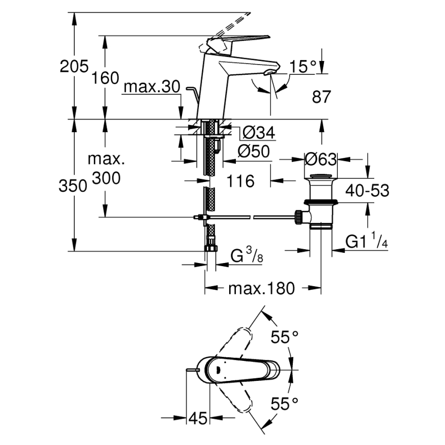 GROHE 3319020E - Mešalna baterija za umivalnik EURODISC COSMOPOLITAN, velikost S, krom
