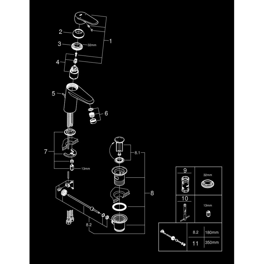 GROHE 3319020E - Pipa za umivalnik EURODISC COSMOPOLITAN, velikost S, kromirana