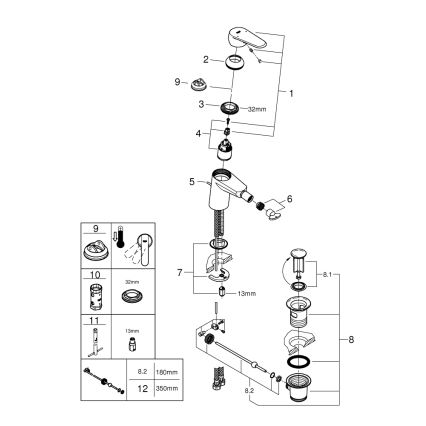 GROHE 33244002 - Pipa za bide EURODISC COSMOPOLITAN DN 15, sijajni krom