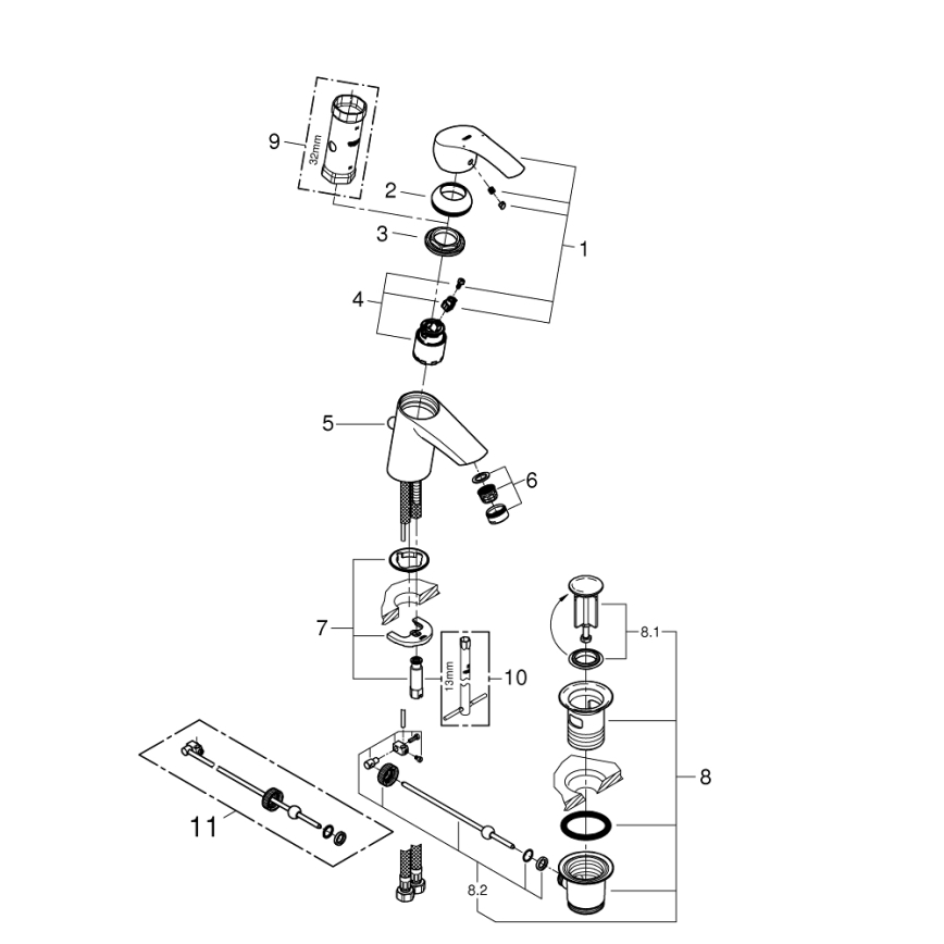 GROHE 33265002 - Pipa za umivalnik EUROSMART DN 15, velikost S, poliran krom