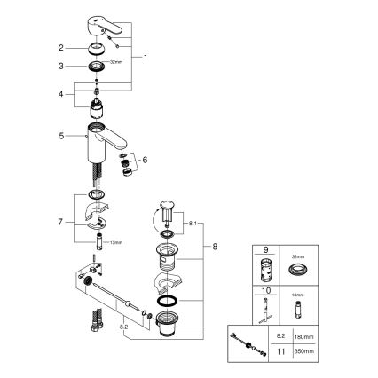 GROHE 3355220E - Umivalniška baterija EUROSTYLE COSMOPOLITAN, velikost S, kromirana