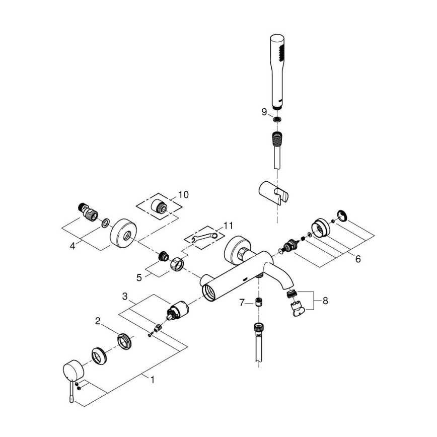 GROHE 33628001 - Komplet kopalniške baterije ESSENCE DN 15 za kad, poliran krom