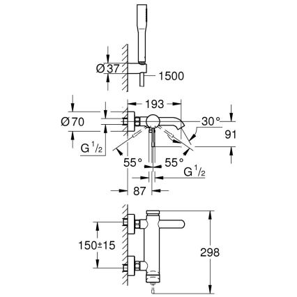 GROHE 33628001 - Komplet kopalniške baterije ESSENCE DN 15 za kad, poliran krom