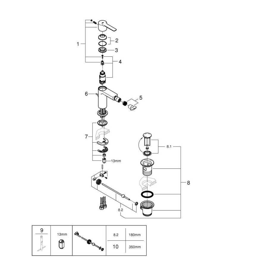 GROHE 33848AL1 - Pipa za bide LINEARE, velikost S, grafit