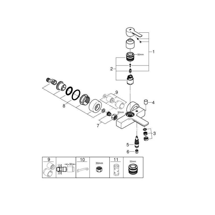 GROHE 33849001 - Kopalniška mešalna baterija LINEARE DN 15, sijajni krom
