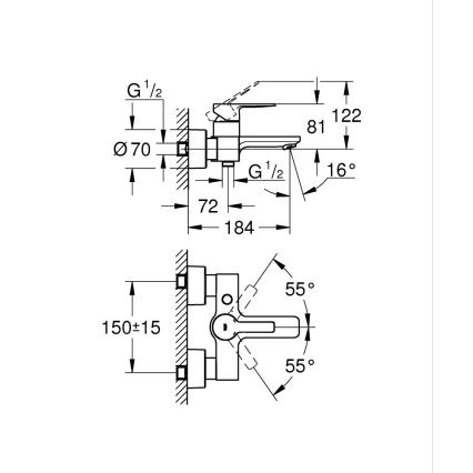 GROHE 33849001 - Kopalniška mešalna baterija LINEARE DN 15, sijajni krom
