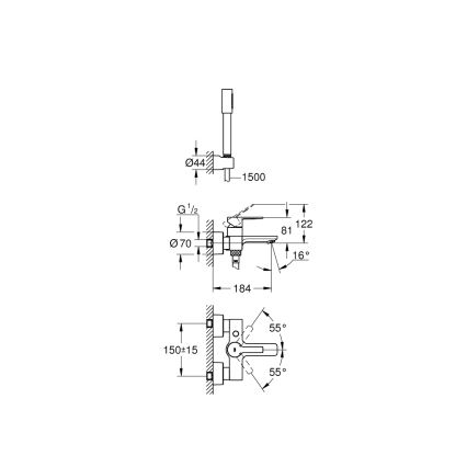 GROHE 33850001 - Kopalniška baterija za kad LINEARE DN 15, poliran krom