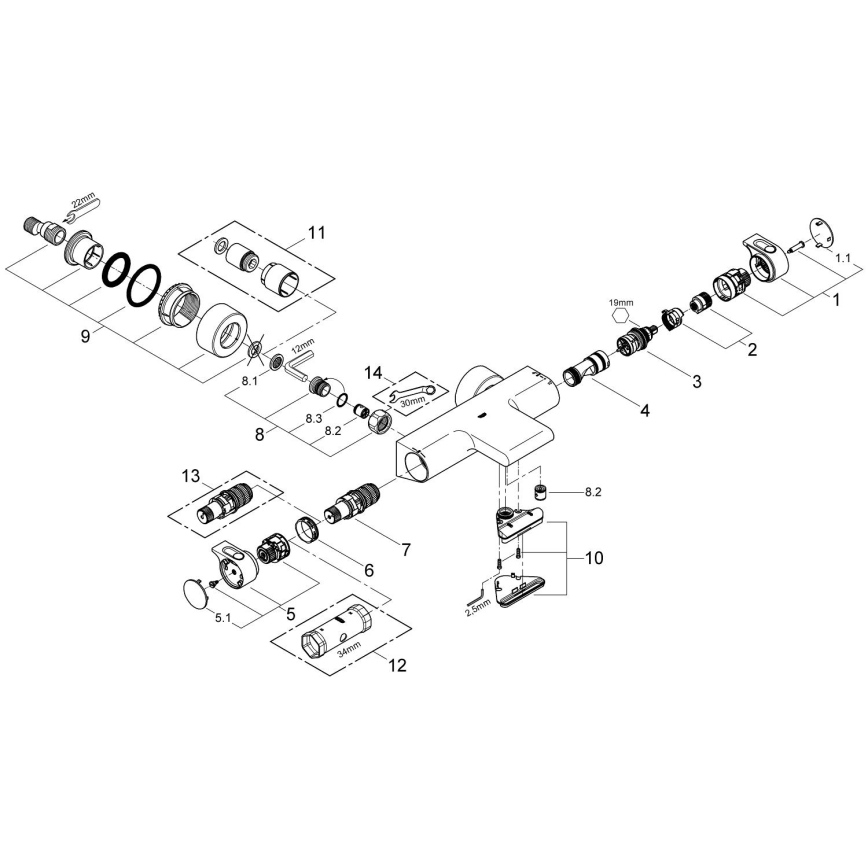 GROHE 34174001 - Termostatska kopalniška baterija za kad GROHTHERM 2000 172 mm sijajni krom