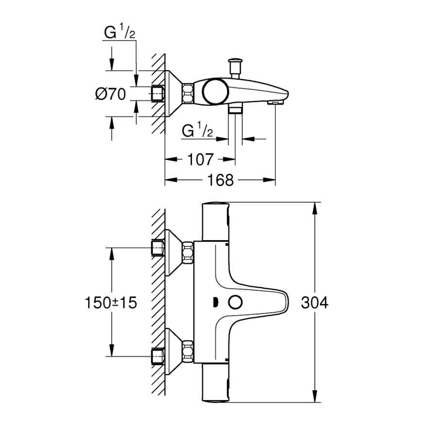 GROHE 345982430 - Termostatska baterija za kad PRECISION START 168 mm, črna