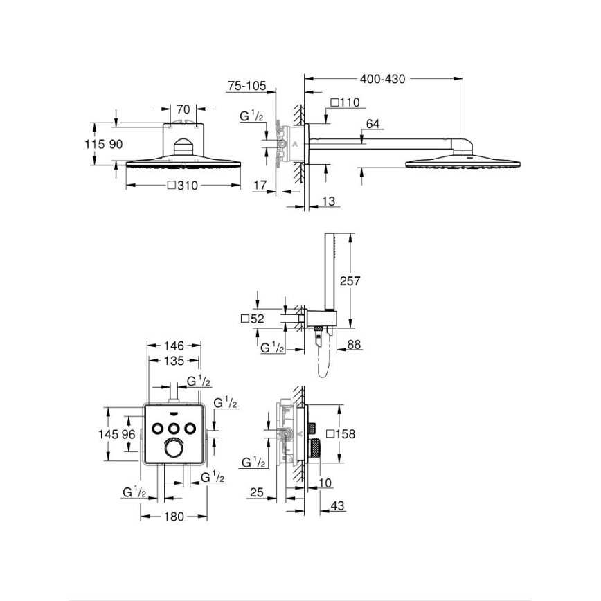 GROHE 34712000 - Komplet za tuš SMARTCONTROL 310 × 310 mm sijajni krom