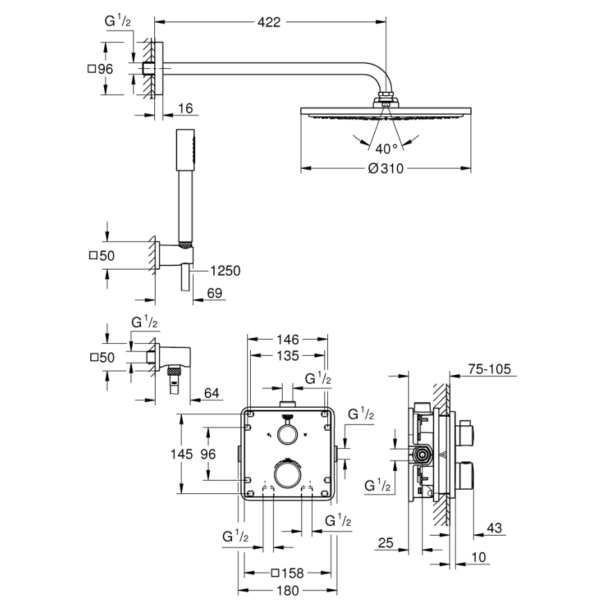 GROHE 34730000 - Komplet za tuš GROHTHERM RAINSHOWER COSMOPOLITAN 310 422 mm krom